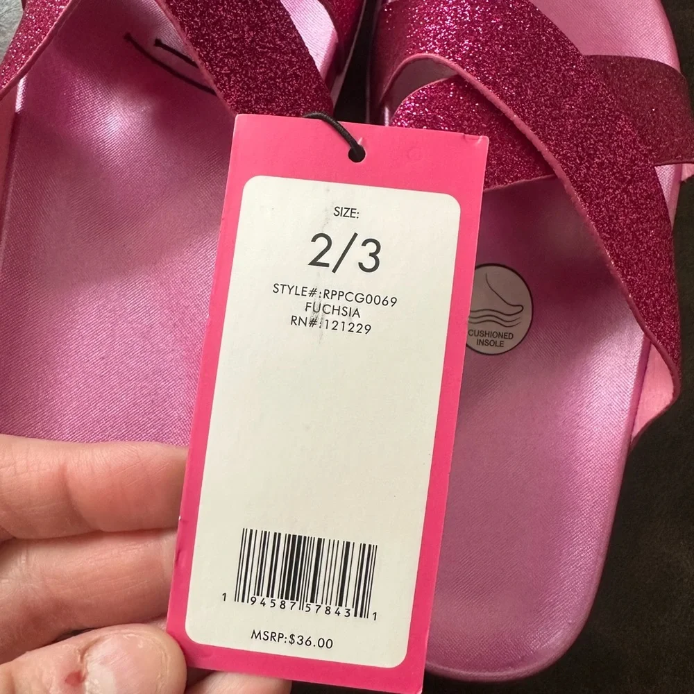 RAMPAGE GIRLS CRISS CROSS SANDAL: PINK GLITTER: NWT: SZ 2/3